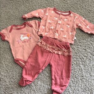 Baby girl pink bunny matching set size 3-6 months